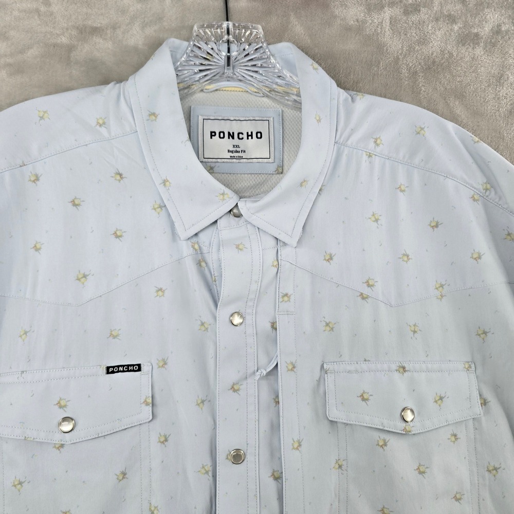 Poncho  Bonito Pearl Snap Shirt Mens XXL Blue Floral Short Sleeve Western